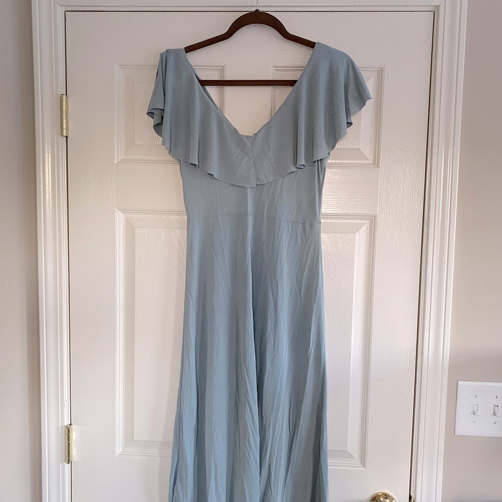 She+Sky, boutique dress, dusty blue-green, brand new, midi-length